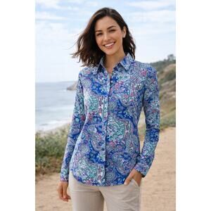 Coolibar Rhodes UPF 50+ Paisley Shirt NWT XS Coastal Travel Outdoor Top
